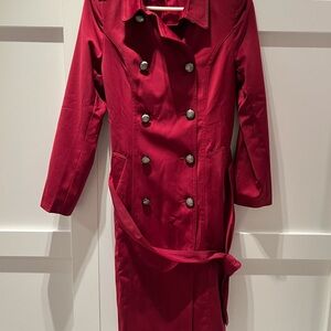 Elegant Red Double-Breasted Trench Coat